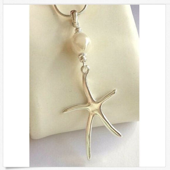 Silver Pearl Starfish Necklace 16-19" Sea Life Island Freshwater White Plated - Picture 6 of 8